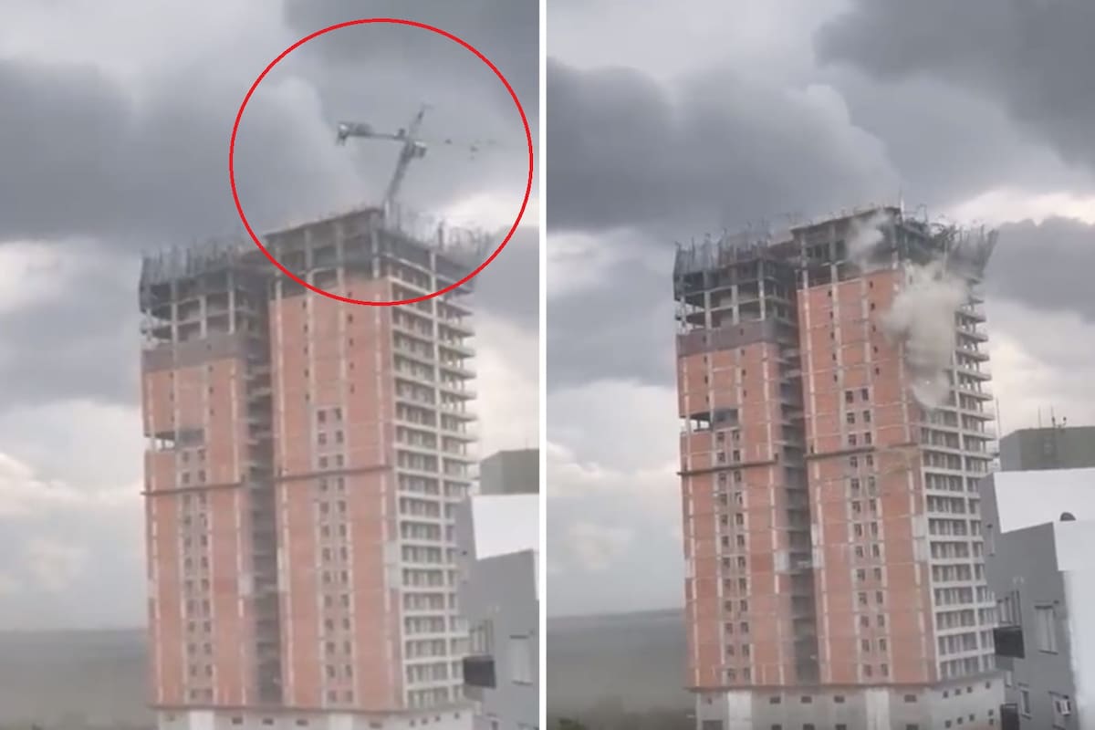 La pluma de carga cayó por el fuerte temporal de viento y lluvia