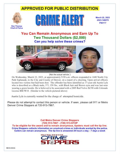 La Policía de Denver publicó una alerta con la descripción del sospechoso del tiroteo de este miércoles en East High School