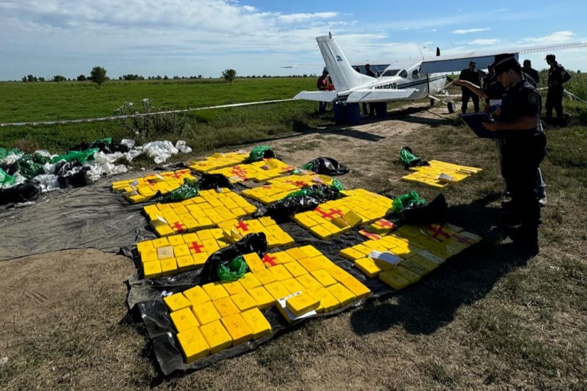 La policía de Entre Ríos, junto a la droga secuestrada de la avioneta que debió hacer un aterrizaje forzoso en las islas de Ibicuy