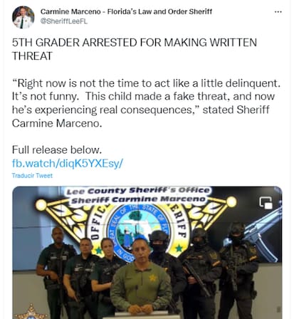 La policía de Florida informó sobre las medidas que se tomaron ante la advertencia del menor
