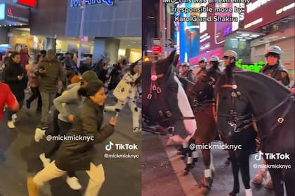 La Policía Montada de Nueva York llegó al lugar de la sorpresa para mantener el orden entre los fans