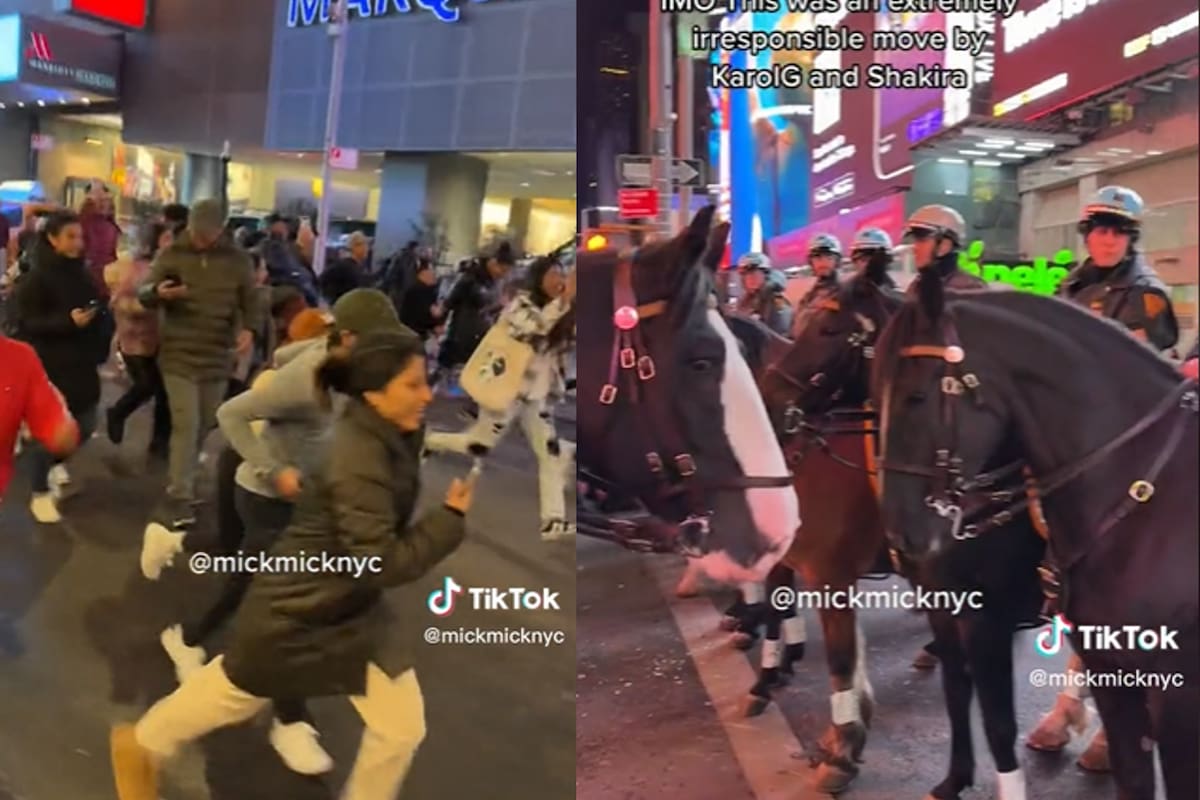 La Policía Montada de Nueva York llegó al lugar de la sorpresa para mantener el orden entre los fans