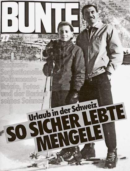 La portada de 'Bunte' del 27 de junio de 1985 muestra a Josef Mengele y a su hijo Rolf durante unas vacaciones de esquí en Engelberg en 1956.