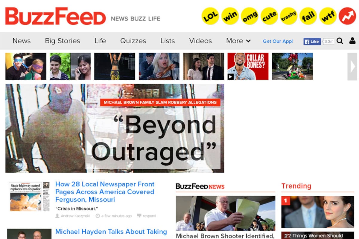 La portada de BuzzFeed, un sitio que se convirtió en uno de los referentes online del formato listicles