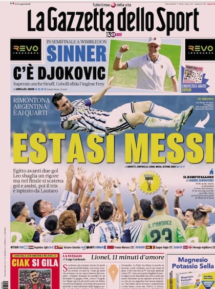 La portada de La Gazzetta dello Sport