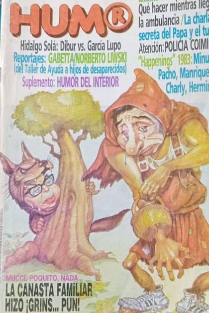 La portada de la revista Humor registrado del año 1983 caricaturiza la relación entre el gobierno de Alfonsín y la CGT, el primero representado por el ministro de Economía, Bernardo Grinspun y la segunda por Saúl Ubaldini