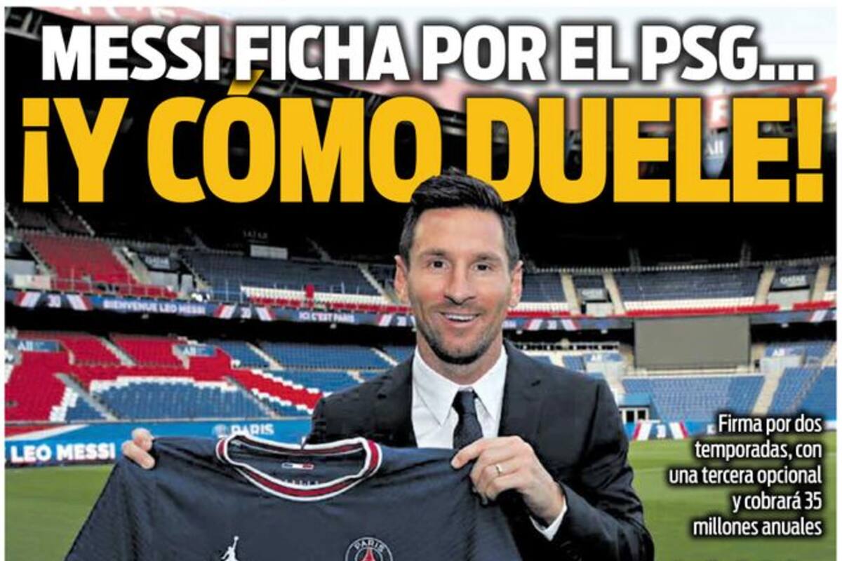 La portada de Sport de este miércoles resume el sentimiento del simpatizante de Barcelona: su crack, Lionel Messi, es ahora futbolista de Paris Saint-Germain.