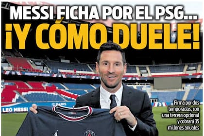 La portada de Sport de este miércoles resume el sentimiento del simpatizante de Barcelona: su crack, Lionel Messi, es ahora futbolista de Paris Saint-Germain.