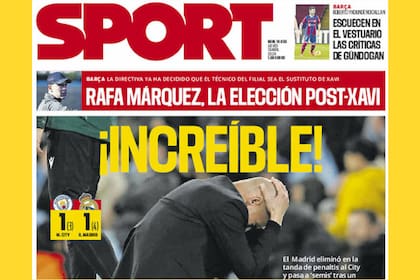 La portada de Sport, tras la victoria de Real Madrid sobre Manchester City