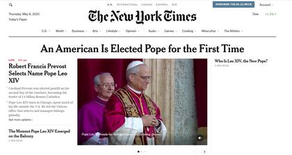La portada de The New York Times tras el anuncio del nuevo Papa