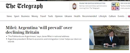 La portada de The Telegraph sobre el discurso de Milei
