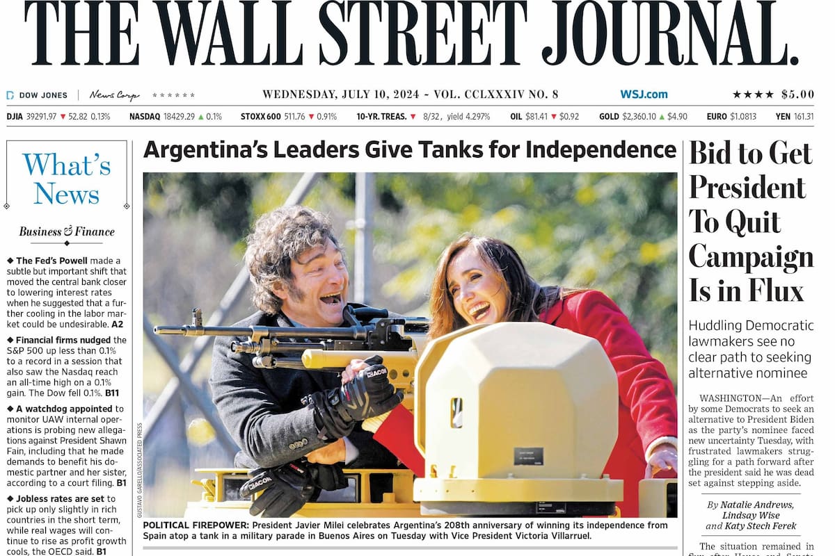 La portada de The Wall Street Journal con Milei y Villarruel.