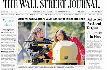 La portada de The Wall Street Journal en julio, con Milei y Villarruel