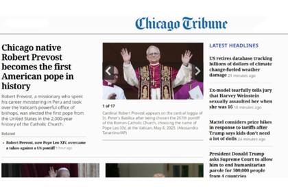 La portada del ChIcago Tribune tras el nombramiento del León XIV