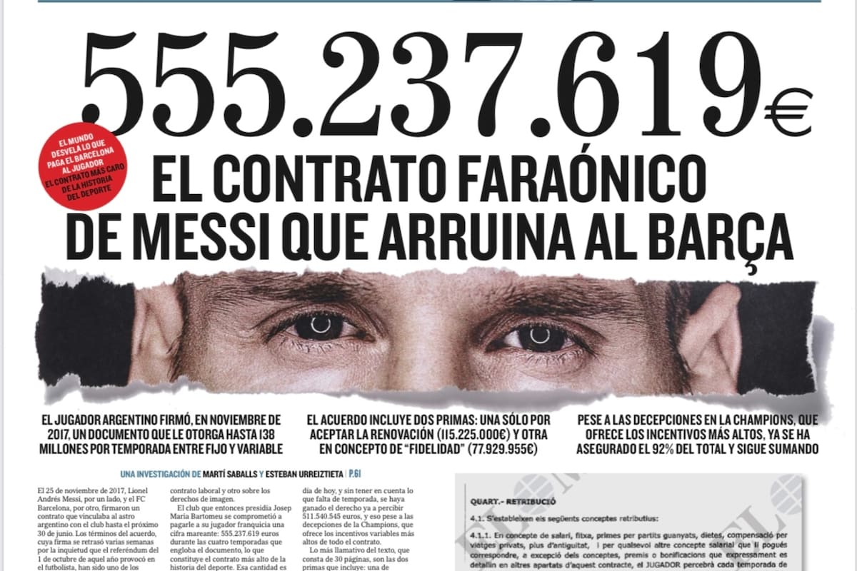 La portada del diario español El Mundo, con la impactante cifra que revela sobre el vínculo de Messi con el club catalán