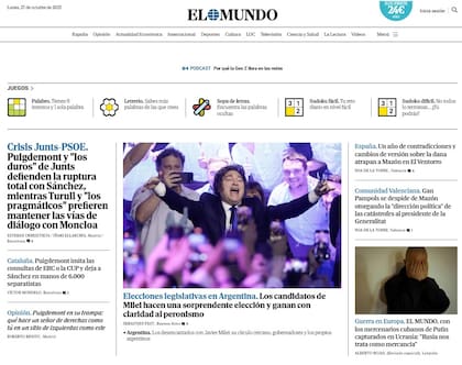 La portada del medio español El Mundo