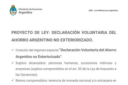 La portada del proyecto de blanqueo de capitales o "declaración voluntaria del ahorro no exteriorizado"