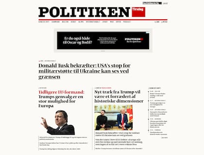 La portada del sitio de noticias de Politiken