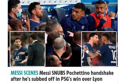 La portada online de The Sun con el enojo de Lionel Messi con Mauricio Pochettino en PSG