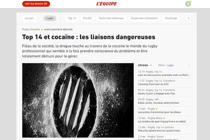 La portada web de L'Equipe, que pone la lupa sobre este flagelo en el rugby francés