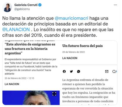 La portavoz presidencial, Gabriela Cerruti, le respondió al expresidente Mauricio Macri