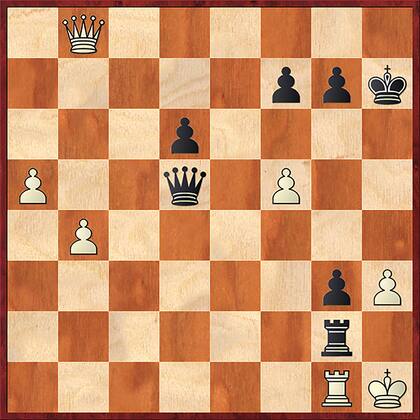 La posición final de Asprelli vs. Oro, a 4 movidas de un eventual mate por parte de las piezas negras.