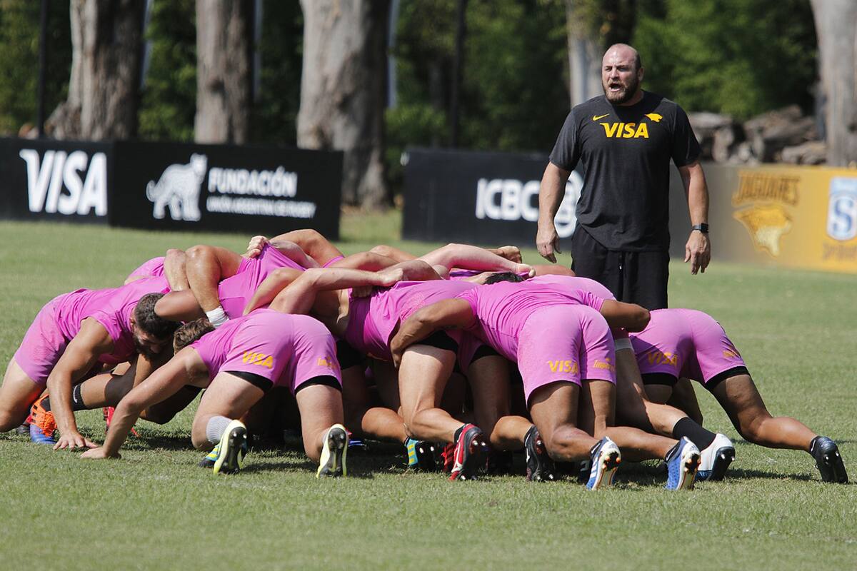 La práctica del scrum de Jaguares, antes del partido ante Highlanders