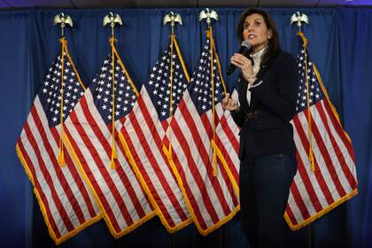 La precandidata presidencial republicana Nikki Haley habla en un evento de campaña el domingo 3 de marzo de 2024, en Portland, Maine. (AP Foto/Reba Saldanha)