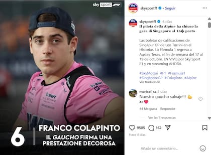 La prensa italiana bautizó como "Il gaucho" a Franco Colapinto