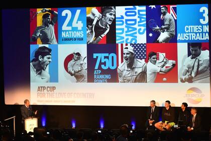 La presentación de la Copa ATP, en Londres, con la imagen de los tenistas más destacados, entre ellos Juan Martín del Potro