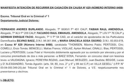 La presentación hecha por los abogados de los padres de Fernando Báez Sosa