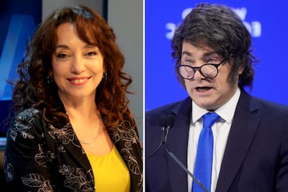 La presentadora del Festival Nacional del Mate, Sonia Fernández, y el presidente Javier Milei