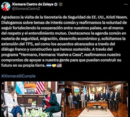 La presidenta de Honduras y Kristi Noem sostuvieron una reunión