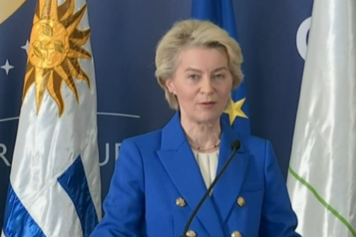 La presidenta de la Comisión Europea, Ursula von der Leyen, durante la conferencia de prensa