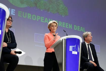 La presidenta de la Comisión Europea, Ursula von der Leyen, durante la conferencia climática en Bruselas