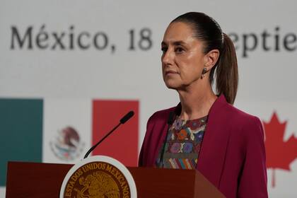La presidenta de México, Claudia Sheinbaum, durante una conferencia de prensa en el Palacio Nacional de la Ciudad de México, el 18 de septiembre de 2025