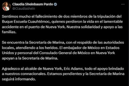 La presidenta de México lamentó lo ocurrido en Nueva York