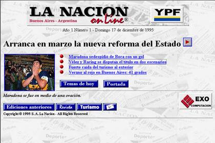 La primera home del sitio de noticias que se llamaba en ese entonces LA NACION Online