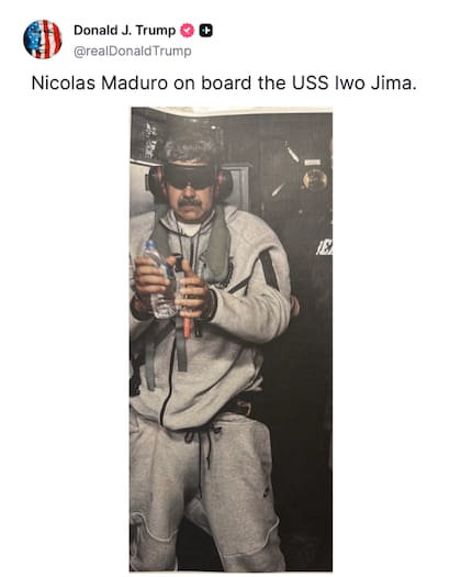 La primera imagen de Maduro capturado lo mostró con los ojos vendados, los oídos tapados y con un conjunto deportivo de la marca Nike