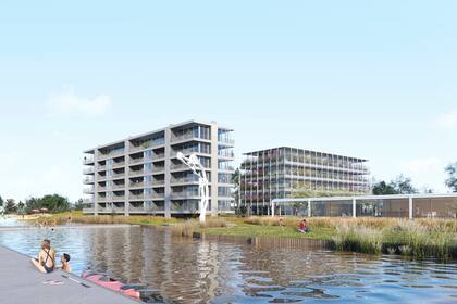 La primera manzana de media densidad de Puertos, la urbanización desarrollada por Consultatio en Escobar, inicia el diseño de una experiencia urbana, en contacto con la naturaleza y el agua