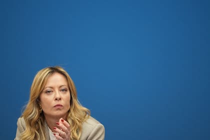 La primera ministra italiana Giorgia Meloni durante una conferencia de prensa por su primer año de gobierno,