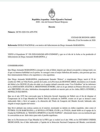La primera página del decreto