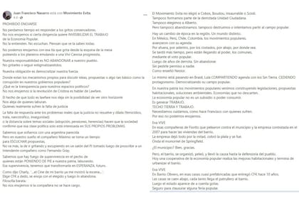 La primera parte de la carta de Juan Francisco Navarro, hijo del Chino Navarro