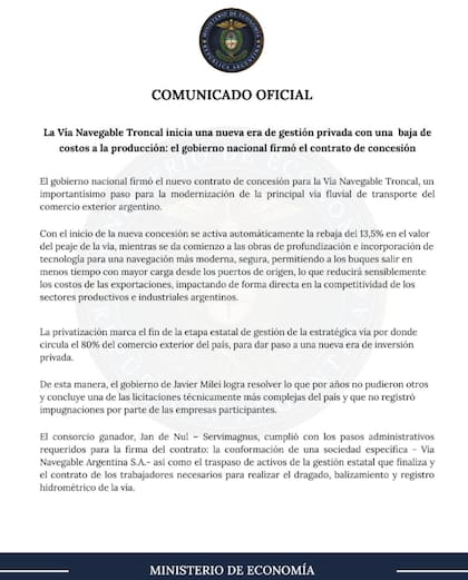 La primera parte del comunicado