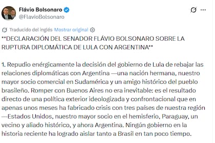La primera parte del comunicado de Bolsonaro