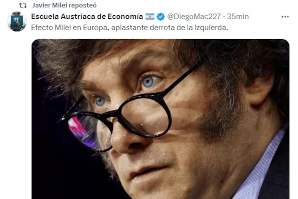 La primera reacción de Milei tras el avance de la ultraderecha en las elecciones del Parlamento Europeo