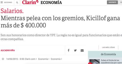 La primera versión del sobresueldo de Kicillof en YPF se publicó en mayo de 2015