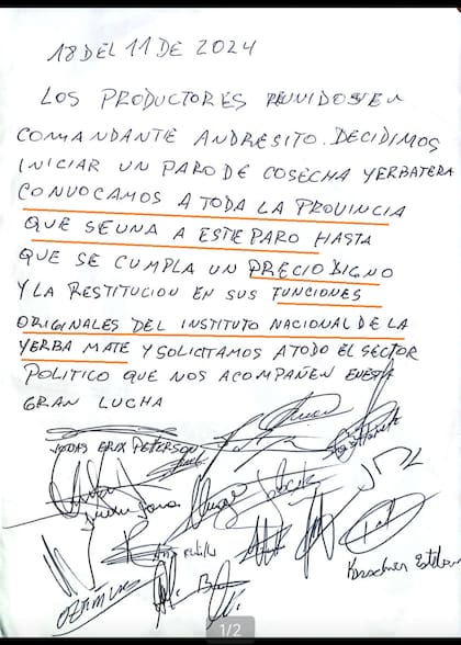 La proclama yerbatera en Andresito