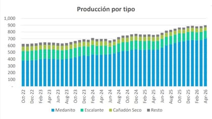 La producción de petróleo en la Argentina alcanzó niveles récord durante el último año, impulsada por el fuerte crecimiento del crudo Medanito, proveniente mayormente de Vaca Muerta. El incremento del shale permitió llevar la extracción total hasta cerca de los 900.000 barriles diarios y consolidó un cambio estructural en la matriz productiva del sector hidrocarburífero. (Daniel Montamat)