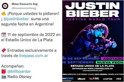La productora Move Concerts confirmó una nueva fecha para el show de Justin Bieber en Argentina